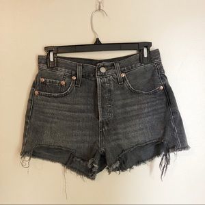 Levi’s 501 high rise washed black denim shorts
